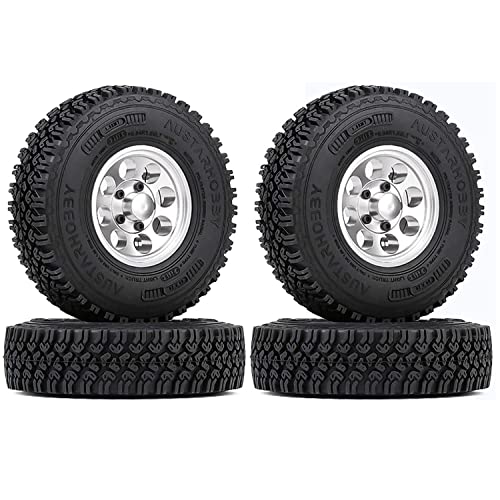 4PCS 1.55 Inch Alloy Beadlock Metal Wheel Rim Tyre Rubber Tires for 1/10 RC Crawler Car Jimny Axial AX90069 D90 TF2 Tamiya CC01 LC70(Silver) - color: 90mm-silver