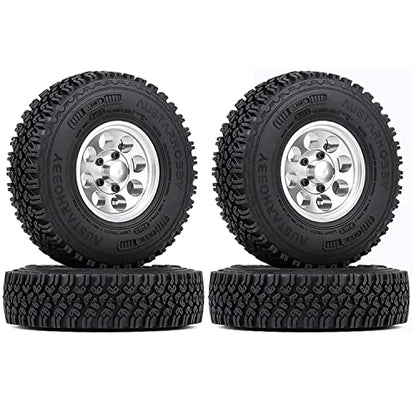 4PCS 1.55 Inch Alloy Beadlock Metal Wheel Rim Tyre Rubber Tires for 1/10 RC Crawler Car Jimny Axial AX90069 D90 TF2 Tamiya CC01 LC70(Silver) - color: 90mm-silver