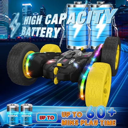 Jimdella Remote Control Car,RC Cars with Sides Light Strip and Headlights,Double Sided 360 Flips Rotating RC Stunt Car,2.4Ghz All Terrain Toys for Ages 4-8 Kids Toy for Boys Birthday Gift(Black)