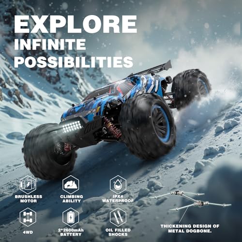 Hosim Brushless RC Cars, 1:10 68+ KMH High Speed Remote Control Car for Adults Boys, 4X4 All Terrains Waterproof Off Road Hobby Grade Large Fast Racing Buggy Toy Gift Monster Trucks - color: Blue+red