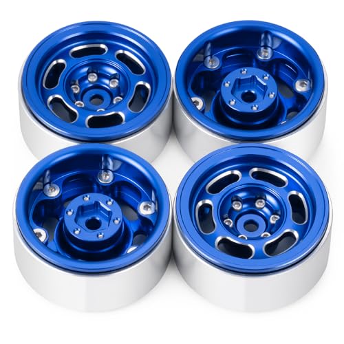 MOHERO 4Pcs 1.3 RC Beadlock Wheel Rims for 1/18 1/24 RC Crawler TRX4M Axial SCX24 Redcat Ascent-18 Upgrade Parts (Blue) - color: Blue