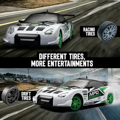 Drift RC Car, 1:24 Scale 2.4Ghz Remote Control Car Toys for Kids | drifting & racing tires, 2 batteries, LED lights, 4 wheels drive, steering trimmer - color: White, size: 1:24 Scale