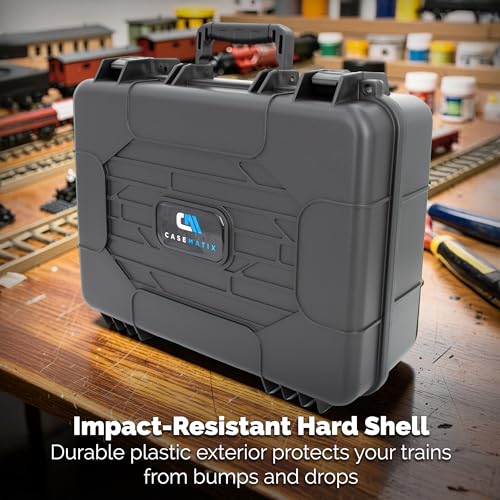 CASEMATIX HO Train Storage Box – Hard Shell Model Train Case with Dual-Layer Pluck Foam, Custom Model Train Storage for Locomotives, Cars & Accessories