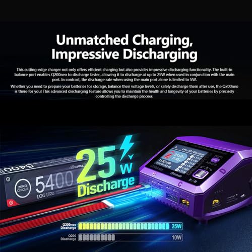 GoolRC Q200neo AC/DC Multi-Function Smart Charger, Lipo Battery Charger | Balance Charger Discharger, AC 200W DC 400W 10A for 1-6S LiPo/Life/LiIon/LiHV, 2-15S NiMH/NiCd, 3S/6S/12S Pb Batteries
