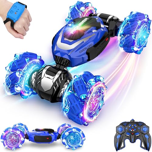 Gesture Sensing RC Stunt Car, Hand Controlled Remote Control Twist Cars | 4WD Remote Control Car with Lights, Music & Spinning Stunt, Birthday Toy Gift for Kids Boys Girls Age 6 7 8 9 10 11 12 - color: Blue