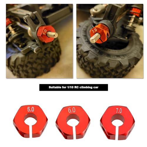 12Pcs Wheel Hex Hub Adapter RC Aluminum Wheel Hub Clamp Type 5mm/6mm/7mm to Prevent Wheels from Getting Stuck and Car Shaking for 1/10 RC Car Hex, Red