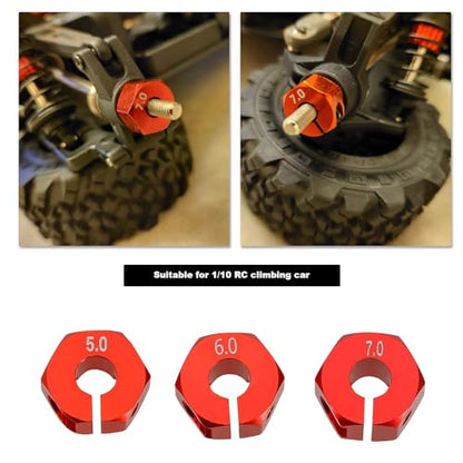 12Pcs Wheel Hex Hub Adapter RC Aluminum Wheel Hub Clamp Type 5mm/6mm/7mm to Prevent Wheels from Getting Stuck and Car Shaking for 1/10 RC Car Hex, Red