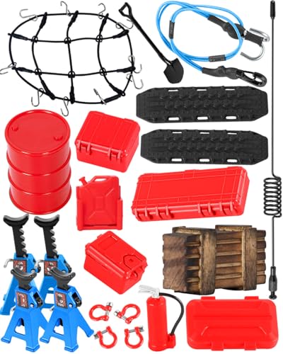 Accessories Simulation Decoration for 1/18 1/24 TRX4M SCX24 RC Crawler,RC Hydraulic Jack/RC Tow Rope/RC Recovery Board/Antennas/Tool Network,Blue - color: Blue(for 1/18 1/24)