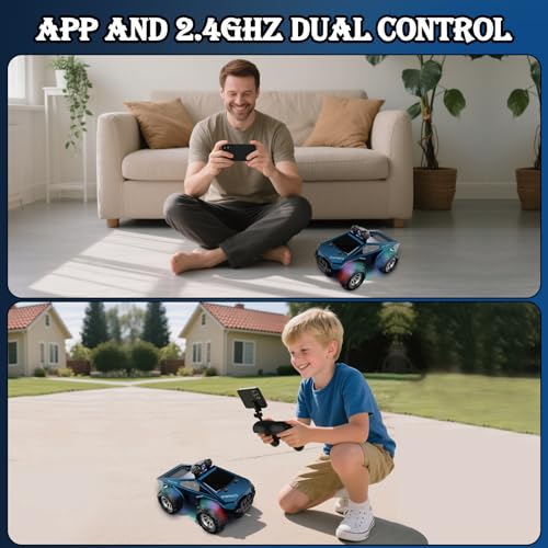 Remote Control Car, 1/28 RC Monster Truck Toys with 720P HD FPV Camera, High Speed All-Terrain Racing Vehicle with Blinking Body Lights for Adults, Kids, Boys, Dual Control Modes