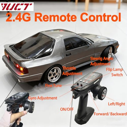 YUCT LDRC LD1802 1/18 RC Drift Car Silver | High-Speed Drifting with Gyro, Two Batteries, Replacement Tires - color: Ld1802-silver
