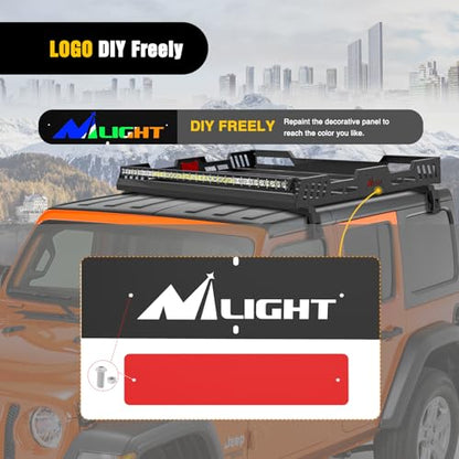 Nilight Roof Rack Cargo Basket with LED Light Bar Compatible with 2007-2026 Wrangler JK JL Unlimited & Gladiator JT 4 Door Hardtop, JKU JLU Luggage Rooftop Storage Carrier - color: JK/JL/JT Roof Rack