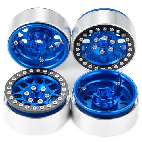 4PCS Metal 1.9 Inch Beadlock Wheels RC Wheel Rim Set, Blue+Black | Wheel Hub, For 1/10 RC Crawler TRX4 TRX6 Axial SCX10 I II III 90046 AXI03007 D90, 12mm Hex - color: Blue+black