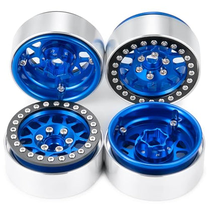 4PCS Metal 1.9 Inch Beadlock Wheels RC Wheel Rim Set, Blue+Black | Wheel Hub, For 1/10 RC Crawler TRX4 TRX6 Axial SCX10 I II III 90046 AXI03007 D90, 12mm Hex - color: Blue+black