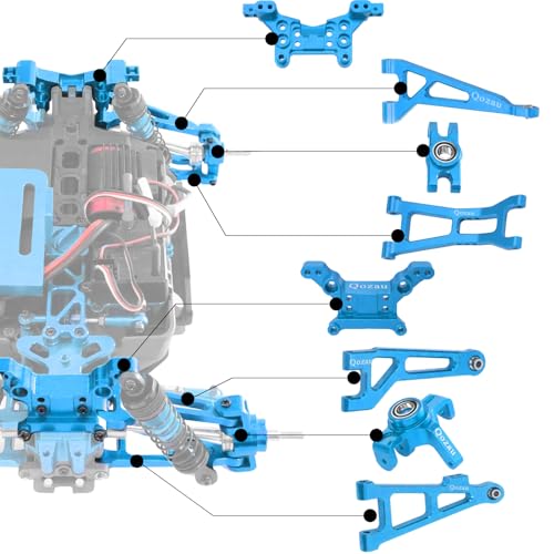 Aluminum Upgrade Kit, Front Rear Suspension Arms, Steering Knuckles & Hubs, R168Z Bearings for 1/16 MJX Hyper GO H16BM H16GT H16DR 16208 16209 16210 RC Truck Car Accessories Parts (Blue) - color: Blue