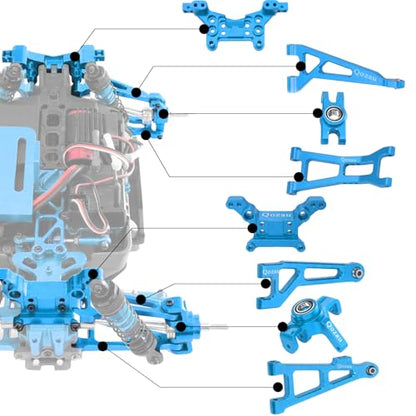 Aluminum Upgrade Kit, Front Rear Suspension Arms, Steering Knuckles & Hubs, R168Z Bearings for 1/16 MJX Hyper GO H16BM H16GT H16DR 16208 16209 16210 RC Truck Car Accessories Parts (Blue) - color: Blue