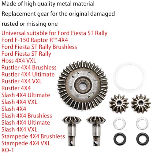 Differential Gear Set Assembly Upgraded Diff Gear Kit for 1/10 HQ727 Traxxas Slash 4x4 Ford Rally Stampede XO-1 Raimo RC Car, Include Output Gears (2), Spider Gears (2), and Spur Gear