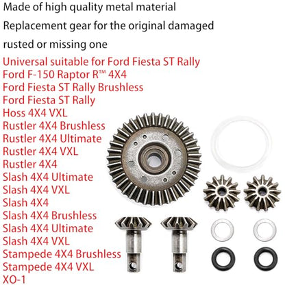 Differential Gear Set Assembly Upgraded Diff Gear Kit for 1/10 HQ727 Traxxas Slash 4x4 Ford Rally Stampede XO-1 Raimo RC Car, Include Output Gears (2), Spider Gears (2), and Spur Gear