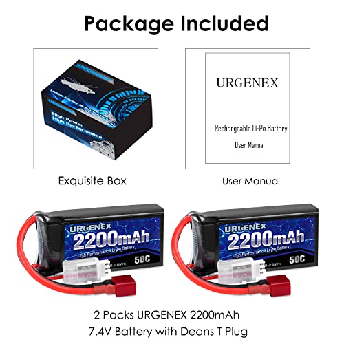 7.4V 2200mAh Lipo Battery 50C(Burst 80C) High Discharge Rate RC Batteries with Dean-Style T Plug Fit for RC Car Truggy, RC Airplane, FPV Drone, UAV Quadcopter and Helicopter
