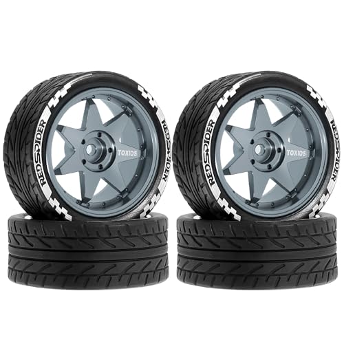 REDSPIDER 1/10 On Road Tires and Metal Wheels 12mm Hex RC Rally Racing Tyres OD 2.55" 4PCS for Tamiya TT01 TT02 XV01 TA06 A959 PTG2 HPI KYOSHO PTG2 Traxxas 1:10 Street Touring Drift Car (Titanium) - color: Titanium