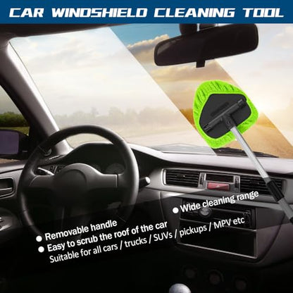 Car Wash Brush with Long Handle, Windshield Cleaning Tool, Car Washing Mop Kit Mitt Sponge Car Cleaning Supplies Kit, Microfiber Towel Gloves Universal for Cars RV SUV Truck Office (Green) - color: Green