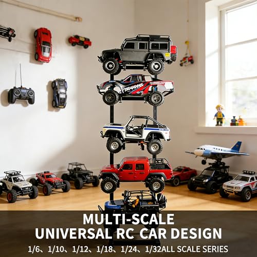 RC Car Display Stand, Multifunctional Storage Rack for Model Cars, for 1/6 1/10 1/12 1/18 1/24 SCX10 FCX10 TRX4 Slash 4X4 Granite Losi Tenacity DB Pro FCX24 SCX24 Scale Cars Trucks