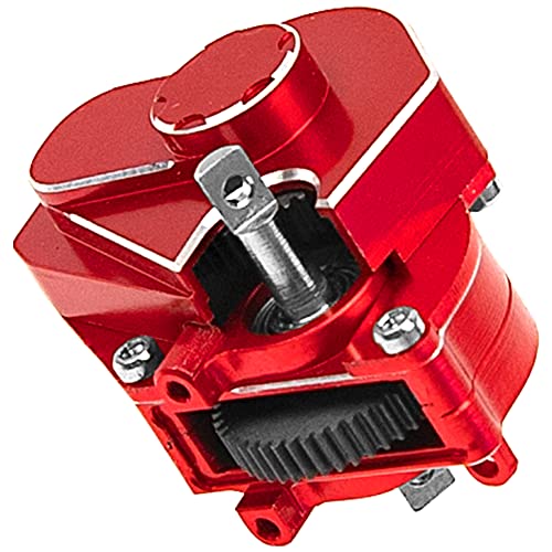 ShareGoo Aluminum Complete Transmission Gearbox w/Transmission Gear Upgrade Part Compatible with Axial SCX24 Deadbolt C10 JLU Gladiator Bronco 1/24 RC Crawler Car (Red) - color: Red