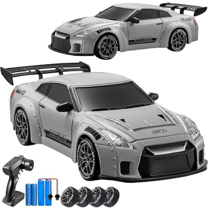 RC Drift Car, 1:24 Scale Remote Control Vehicle with LED Lights,Drifting Tires＆Two Batteries, Racing Sports Toy Idea Gift for Adults Boys Girls and Kids Galactic Silver - color: Galactic Silver