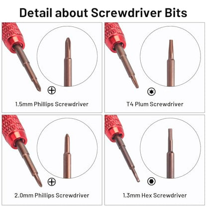 RC Screw Driver Set, daitoku RC Tool Kit Include PH1.5mm/2.0mm H1.3mm T4 Plum for AXIAL SCX30 Ford Bronco 4X4 SCX30 Jeep Wrangler JLU 4X4 (Red) - color: Red