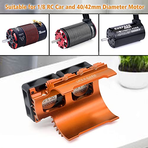 Surpass Hobby Dual 30mm Cooling Fan 27000RPM RC Car Motor Heatsink with Metal Cover for 1/8 1/7 RC Car Diameter 40/ 42mm Brushless Motor (Orange) - style: Orange