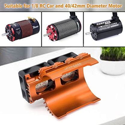 Surpass Hobby Dual 30mm Cooling Fan 27000RPM RC Car Motor Heatsink with Metal Cover for 1/8 1/7 RC Car Diameter 40/ 42mm Brushless Motor (Orange) - style: Orange