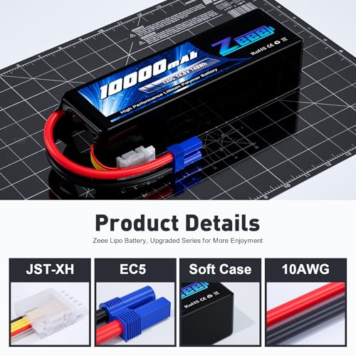 Zeee 4S Lipo Battery 10000mAh 14.8V 120C with EC5 Connector(2 Pack) | Soft Case RC Battery Compatible with Xmaxx RC Car Truck Tank Racing Hobby Models