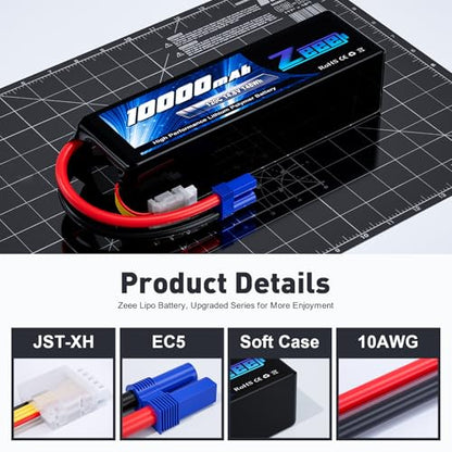 Zeee 4S Lipo Battery 10000mAh 14.8V 120C with EC5 Connector(2 Pack) | Soft Case RC Battery Compatible with Xmaxx RC Car Truck Tank Racing Hobby Models