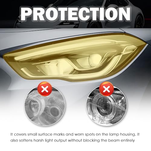 12×47" Car Headlight Tint Film,Cuttable Taillight Tint Film Kit with Squeegee & Cutter,Waterproof Tail Light Tints Films Car Exterior Accessories for Headlights Fog Lights Tail Lights (Yellow) - color: Yellow