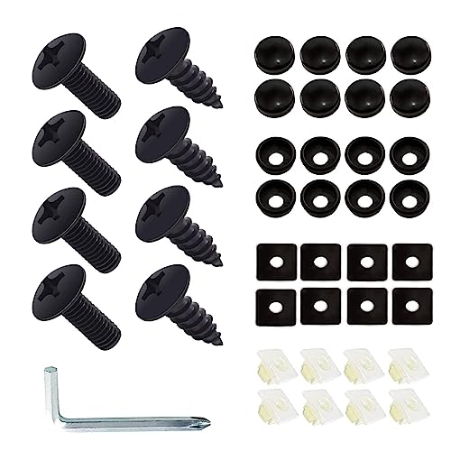8 Sets Rustproof License Plate Screws Kit, Anti-Vibration Anti-Theft Car License Bolts, Self Tapping Mounting Fasteners for Auto Front and Rear License Plate Frame Cover (Black)