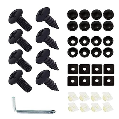 8 Sets Rustproof License Plate Screws Kit, Anti-Vibration Anti-Theft Car License Bolts, Self Tapping Mounting Fasteners for Auto Front and Rear License Plate Frame Cover (Black)