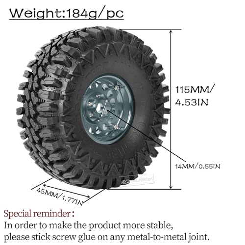 RcarmumbWow RC 1.9in Beadlock Wheels and Tires for 1/10 TRX4,Axia1 SCX10 II 90046 SCX10 III,D90 RC Crawler Car,Alloy 1.9in rc Beadlock Rims,Soft Rubber 1.9in rc Beadlock Tires,4pcs,Titanium - color: Titanium(4pcs)