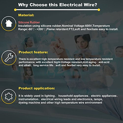 16awg Flexible Silicone Wire, 16 Gauge, 6 Colors 15ft Each | Tinned Copper, Silicone Rubber Insulated, OD: 3 mm, 600V Stranded, Automotive Wiring - size: 16 AWG Stranded 6 Colors 15 ft