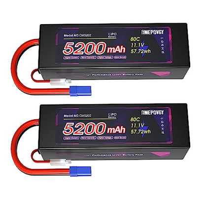 11.1V Lipo Battery 3S 5200mAh 80C Lipos Hard Case with EC5 Connector for RC Car Trucks 1/8 1/10 RC Vehicles(2 Packs) - color: EC5-2