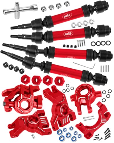 RC Aluminium Upgrades Part Caster Block,Steering Blocks,Stub Axle Carriers,Drive Shaft for 1/10 Slash/Rustler/Stampede/Jat0 4x4 4WD VXL,CVD/Axles/DriveShaft Hops Up,Red - color: Red-(for 1/10）