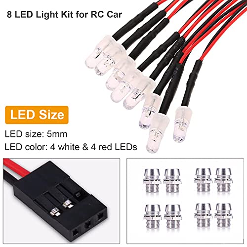 RC Car 8 LED Light Kit, Headlight Taillight for 1/10 1/8 RC Models Scx10 D90 TRX4 RC Car Truck Lighting (Red & White) - color: 8 LED Red White