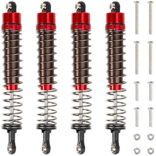 1/10 RC Crawler Shocks 110mm Aluminum Oil Filled Absorbers Adjustable Damper Set for Axial SCX10 TRX-4 TRX-6 D90 Tamiya Bullhead Super ClodBuster Truck Car Upgrades Parts (Red) - color: Red