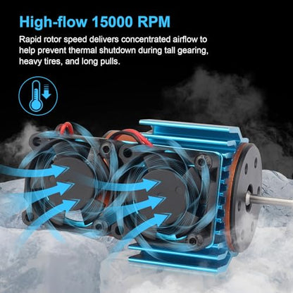 RC Motor Heatsink with Dual Fan for Traxxas Velineon Motor & VXL‑3s ESC 15,000 RPM High‑Flow, Aluminum Bracket