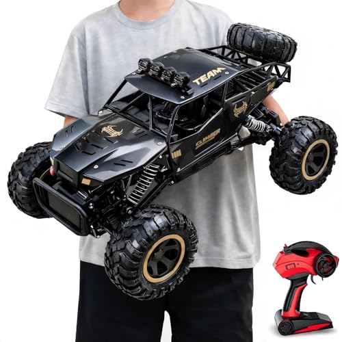 1:12 Large RC Rock Crawler, Remote Control Car 4WD Off Road Truck with Metal Shell, LED Headlights, Dual Motors, Shock Absorbers, 2 Batteries, All Terrain Monster RC Car for Kids Teens Adults Black - size: 1:12 Black Crawler