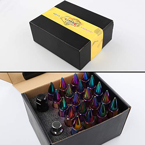 20Pcs Anti Theft Spiked Extended Tuner Wheel/Rims Lug Nut M12X1.5+Socket (Neo Chrome) - color: Neo Chrome