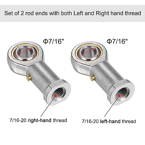 uxcell PHSB7 7/16 Inch Female Rod End Bearing Set - 2pcs of 7/16-20 Left and Right Hand Thread Rod Ends with Jam Nut - size: 7/16