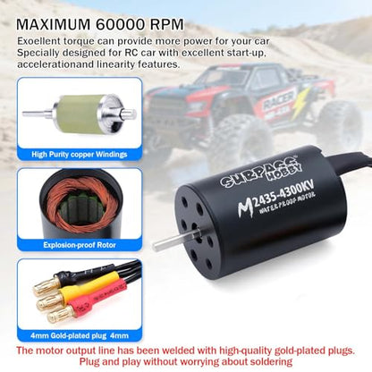 SurpassHobby 2435 4300KV Brushless Motor High Speed Waterproof Motor and for 1/16 1/18 Vehicles Truck Update Parts - style: Motor 4300kv