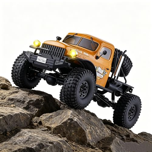 BEEZRC RocHobby 1/10 Atlas RC Crawler, 4WD with Lighting, 2.4GHz RC Rock Truck, Off Road Hobby Grade, Remote Control Car for Adults, Need to Complete with Battery (Yellow) - color: Yellow
