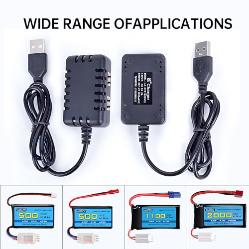 2S 7.4V 1-to-2 Charger with XH-3P Connector Plug for AX24 SCX24 FCX24 UTB18 SCX24 RC Cars and Trucks, for 7.4V 2S Lithium Batteries, Drones, Quadcopters, and Ships LiPO Batteries