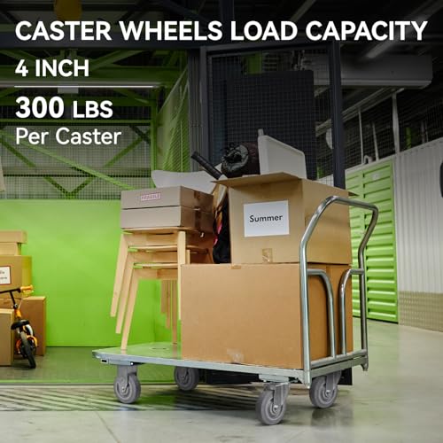 4'' Heavy Duty Rubber Caster Wheels, ASOMWLS Industrial Casters Set of 4 with Load 1200lbs Capacity, Non Marking Replacement Wheels for Cart Dolly Trolley (4 Wheel) - style: 4 inch Wheel