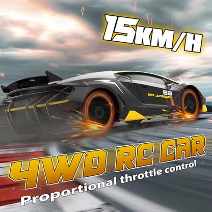 RC Drift Car Remote Control Car 2.4GHz 1/24 4WD 15KM/H High Speed Racing Sport with LED Lights Drifting Tire Toy for Adults Boys Girls Kids Gift - color: Black